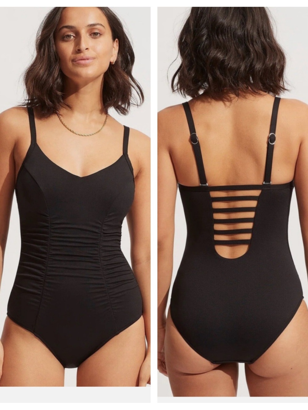 Seafolly Collective Black Strappy Back 1pc Swimsuit 10 DD New